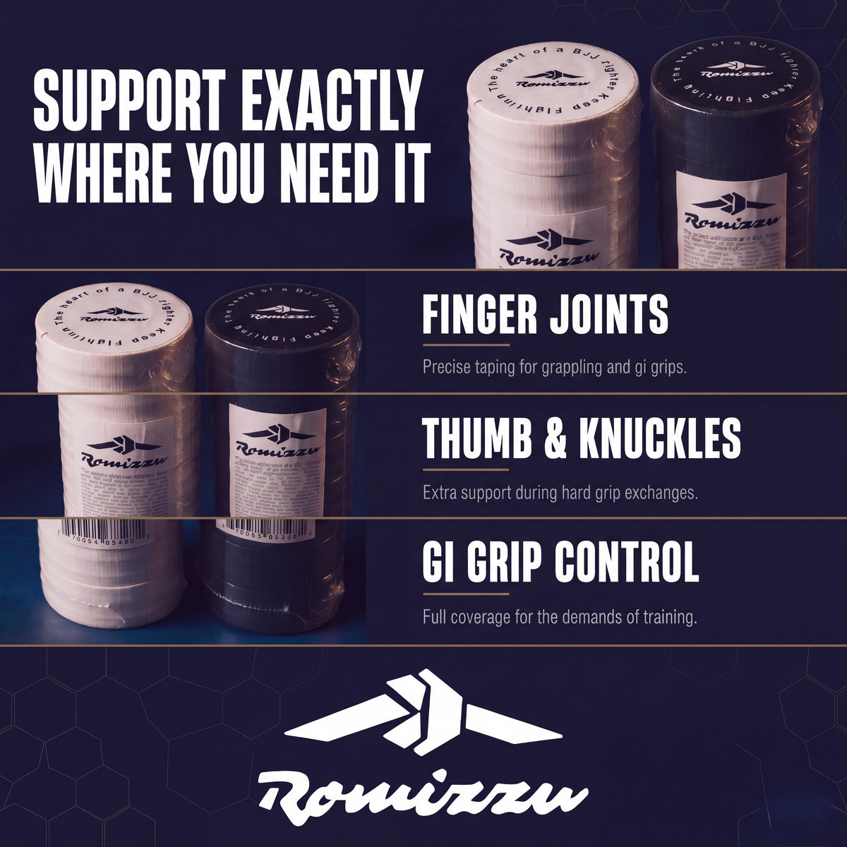 Support exactly where you need it: finger joints, thumb and knuckles, gi grip control