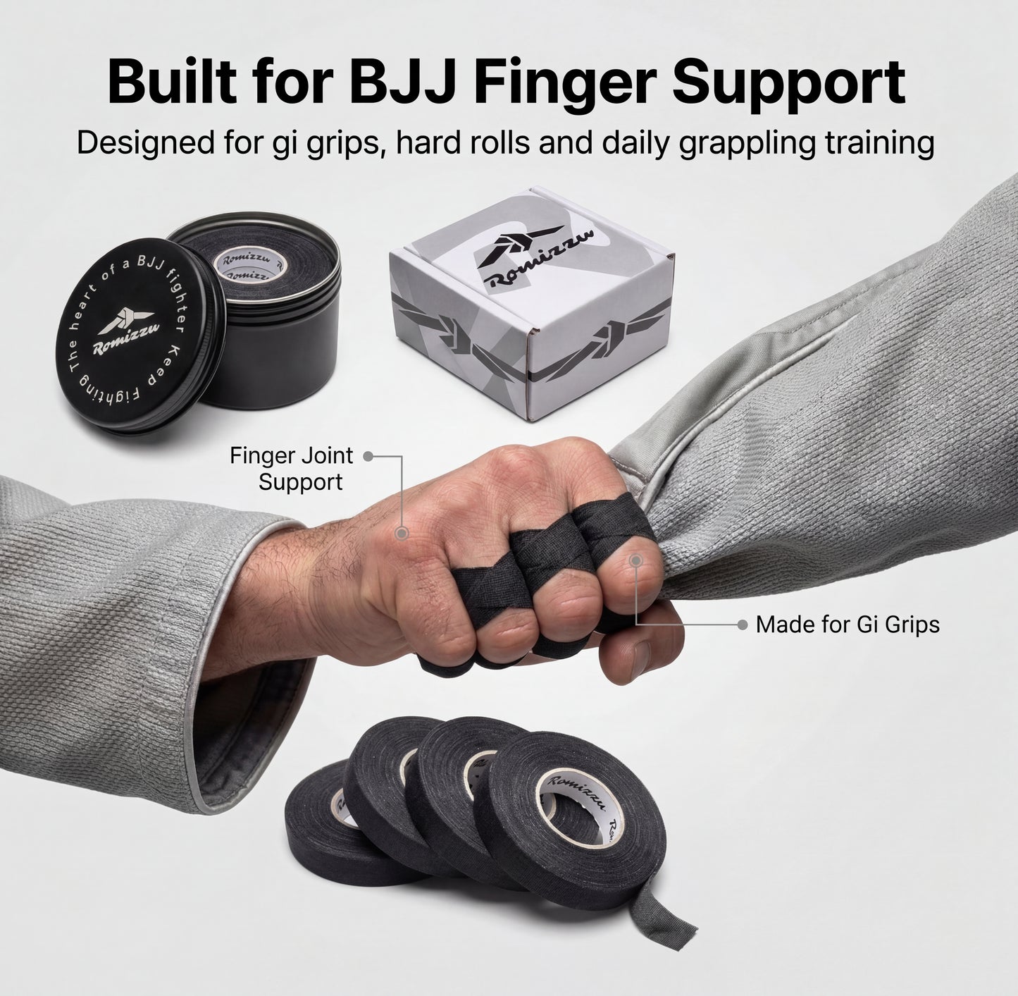 Romizzu BJJ Finger Tape — 3-Pack (3 Tins · 18 Rolls)