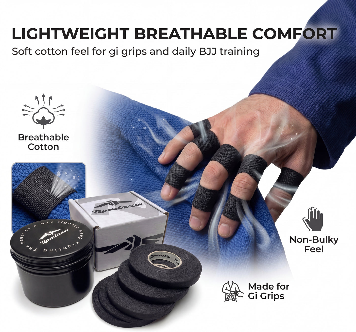 Romizzu BJJ Finger Tape — 3-Pack (3 Tins · 18 Rolls)